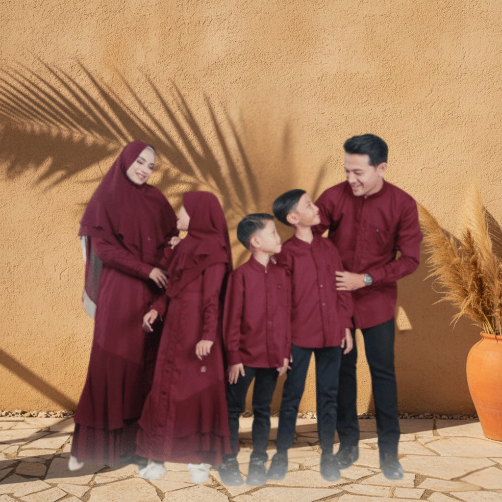 ARRA  Sarimbit Keluarga Series Arafah Gamis Koko Khimar Warna Maroon Arrafah Bahan Toyobo Fodu