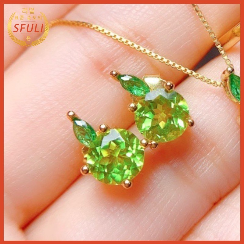 Anting Stud Emas Kecil Wanita Mini Hijau Apel