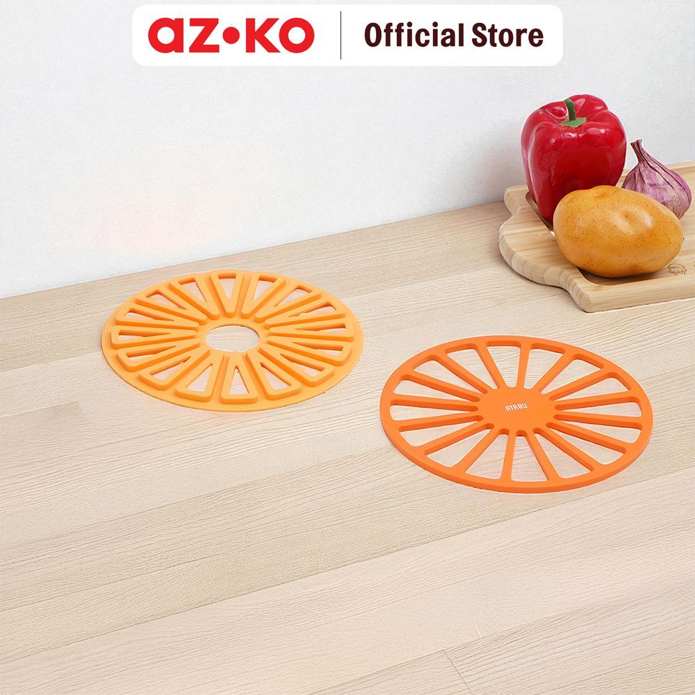 AZKO Ataru Set 2 Pcs Tatakan Tahan Panas Multifungsi - Oranye Alas Wajan Serbaguna Silicone Mat Peli