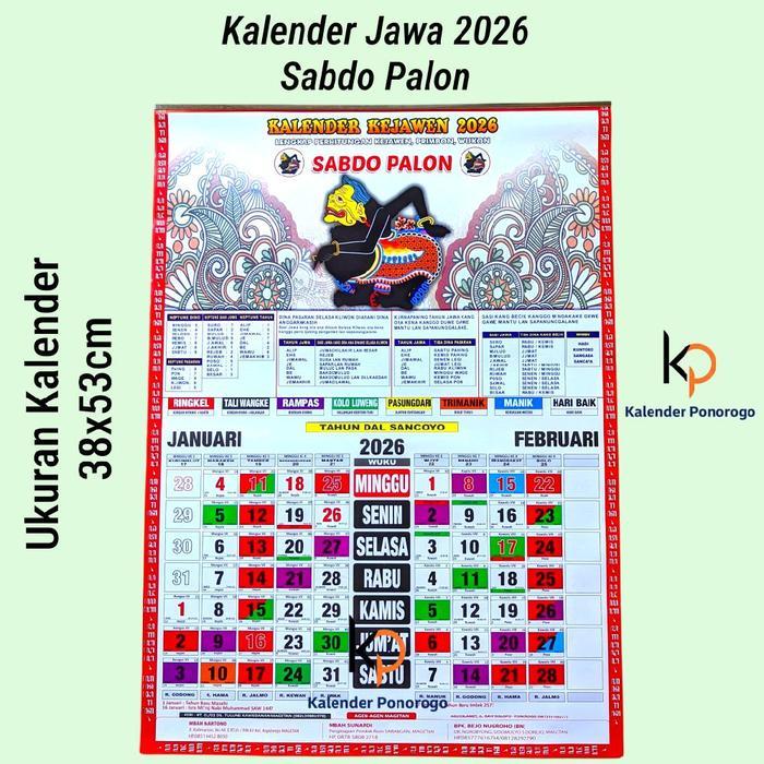 Kalender 2026 Kalender Jawa Tahun 2026 / Kalender Sabdo Palon / Kalender Kejawen / Kalender Wuku / K