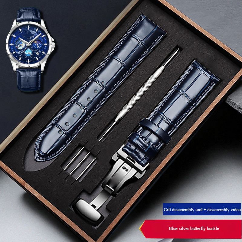 TIYANG TIYUNG 12mm-24mm blue top layer cowhide strap paired with gift box suitable for Seiko Longine