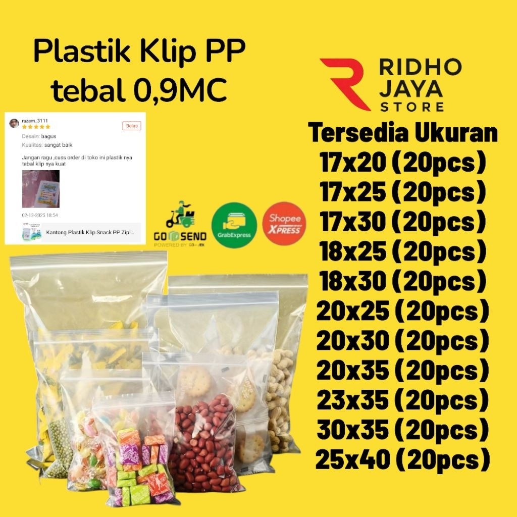 Plastik PP Klip Tebal 0,9 Cocok untuk Snack makanan ringan Plastik Klip Snack Plastik Makanan isi 20