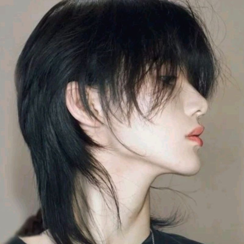 Wig Pria Rambut Pendek Mullet Panjang Warna Hitam Gaya Pria Rambut Model Wolfcut