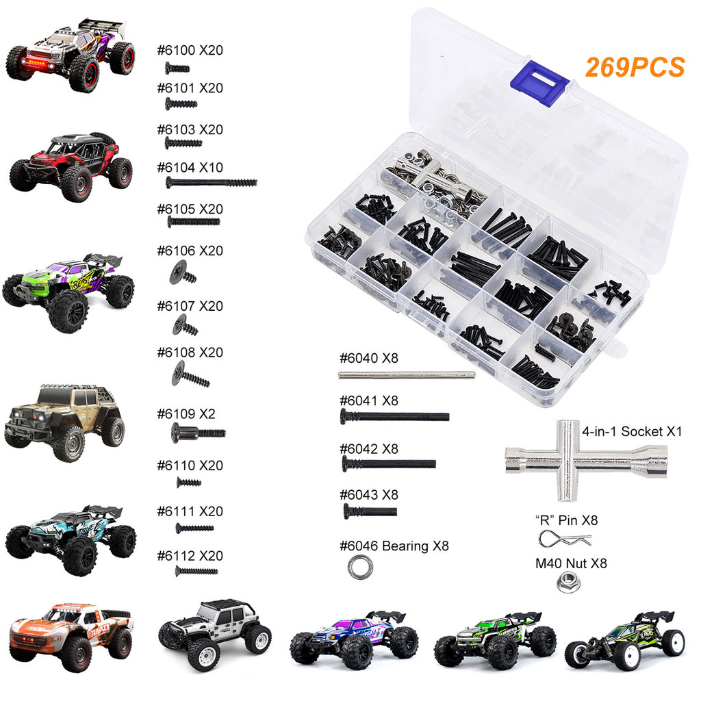 SCY 269-Piece RC Car Tool Kit w/Screws, P, Bearings, Nuts, Body Clips For 16101 16102Pro, SG116Pro,S