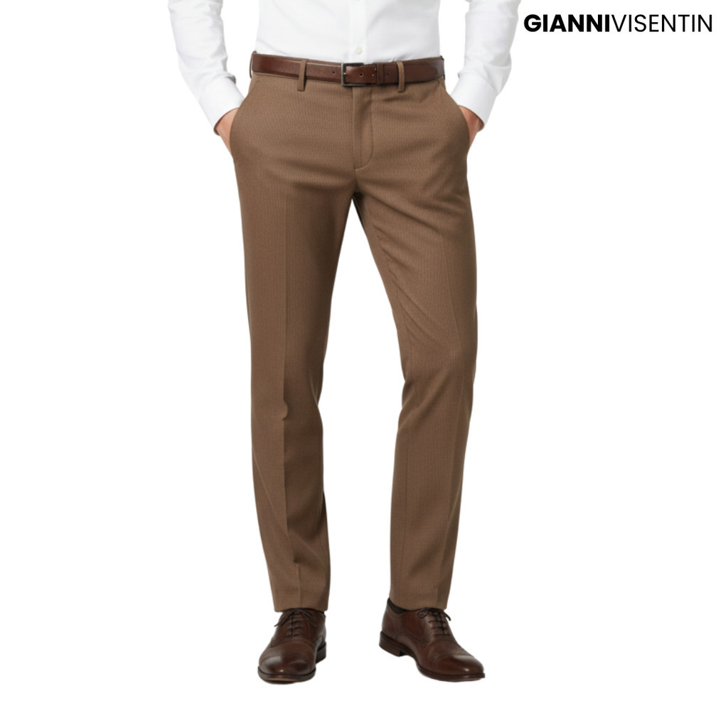 Gianni Visentin - Celana Chinos Stretch Pria Coklat - 4069