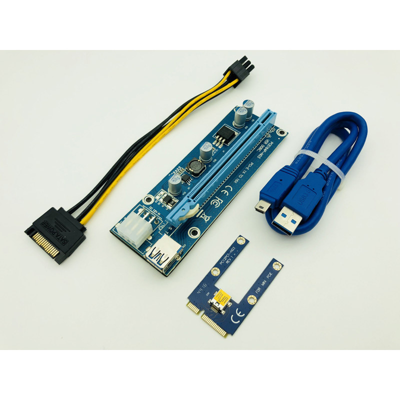 Mini PCIe PCI-E PCI Express Riser Card to PCIE Extender 16X SATA to 6Pin IDE Molex Power Cable for B