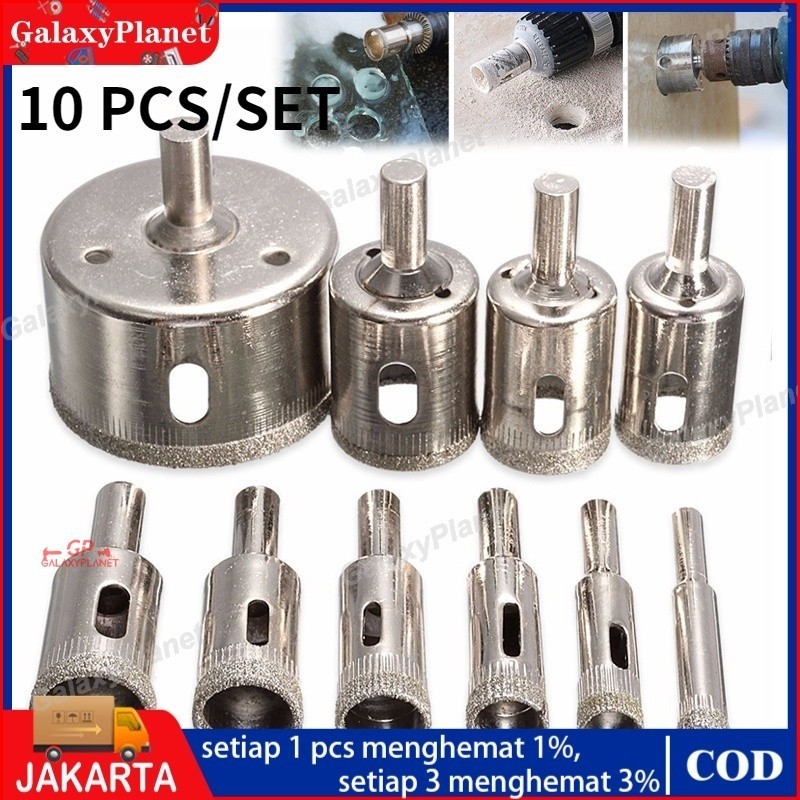 promo|| 15/10PCS set mata bor kaca keramik granit marmer batu porselen diamond hss holesaw pelubang/