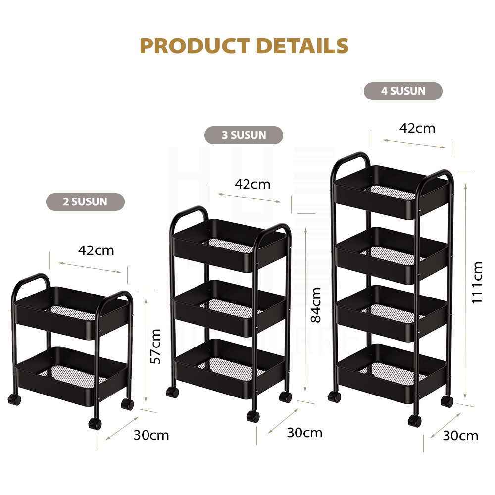 Troli Besi 3 Tingkat Maggie / Rak Trolley Serbaguna 3 Susun / Troli Salon / Troli Dentist ada Roda