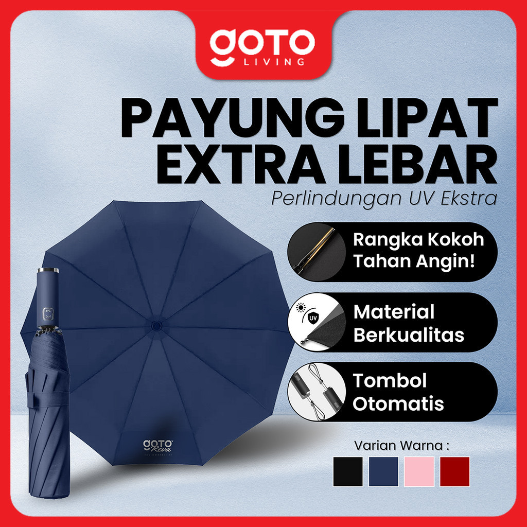 Goto Reva Payung Lipat Umbrella Otomatis Polos Besar Anti UV Jumbo