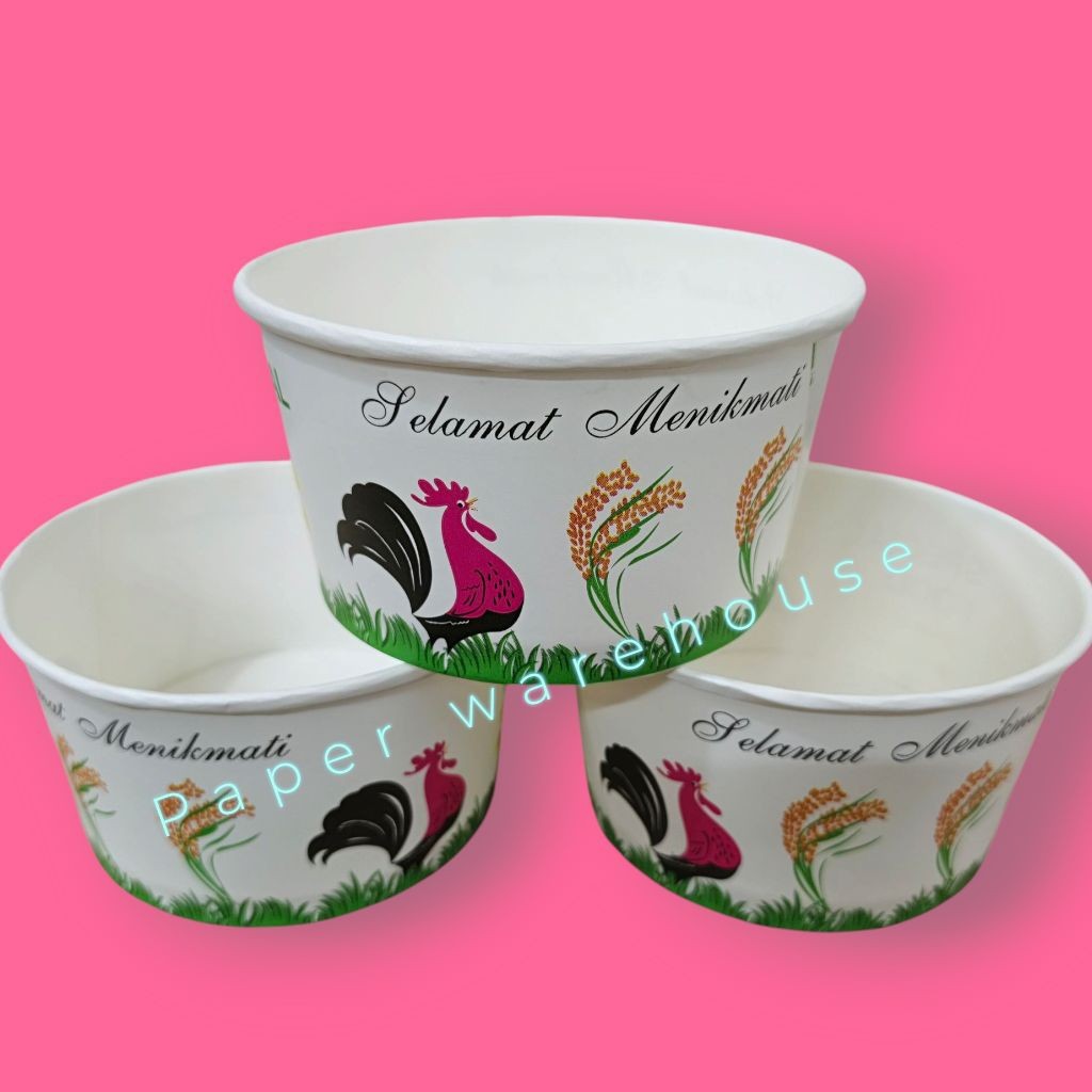 1 DUS ISI 20 PACK PAK Paper Bowl Ayam 650ML [KARTON] / Paper Bowl Motif 650ML/KARTON