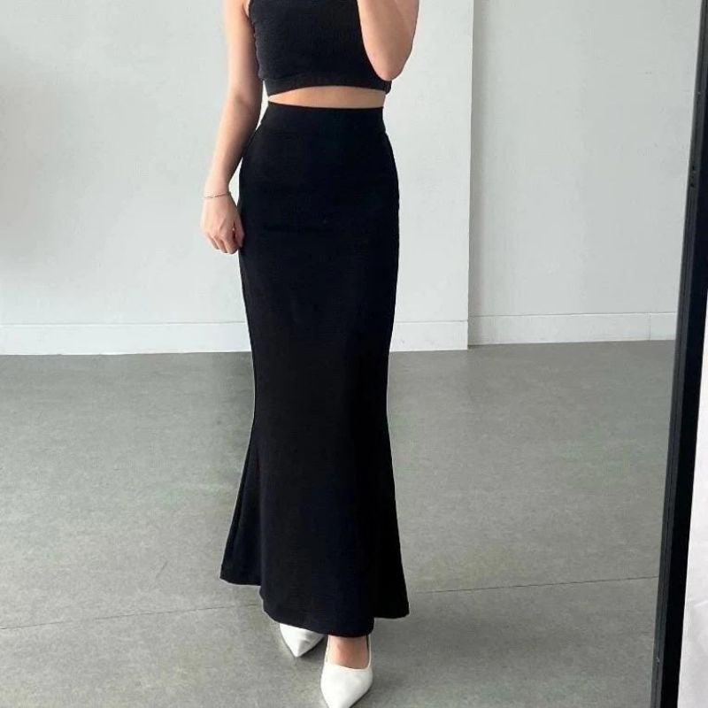 LINFORD - ZJD Rok ZORINA LONG BAWAHAN MODEL KEKINIAN DUYUNG PANJANG / Mermaid Knit Snowrib Rok Duyun