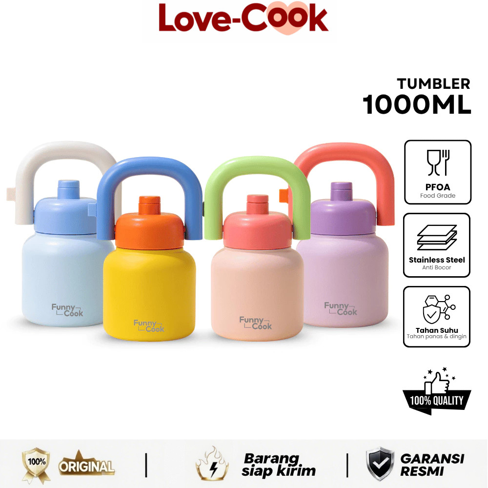 Love Cook-Botol Minum Tumbler 1 Liter Matte Bulat – SUS 316 Double Insulated, BPA Free