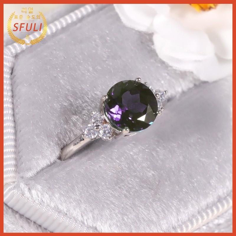 Cincin Emas Platinum Wanita PT950 Lilac Zirconia Bulat