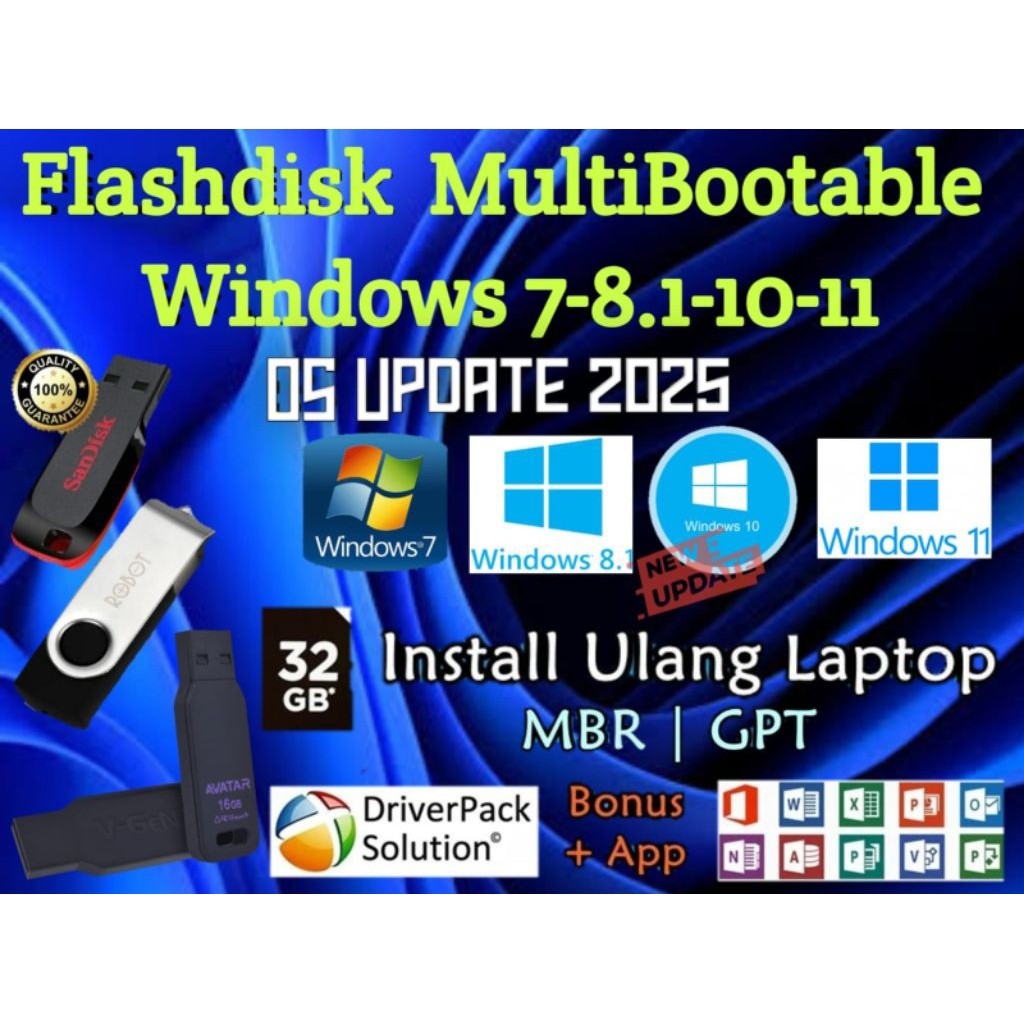 USB FLASHDISK BOOTABLE | MULTIBOOTABLE WINDOWS XP-7-8.1-10-11 ORIGINAL PLUS DRIVERPACK