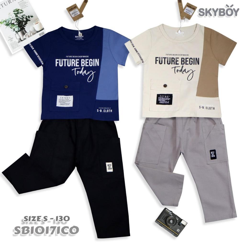 IB KIDS [COD TANPA CEK DULU] SB-10171 SETELAN KAOS ANAK COWO CELANA PANJANG 100-130 (KREM-NAVY)