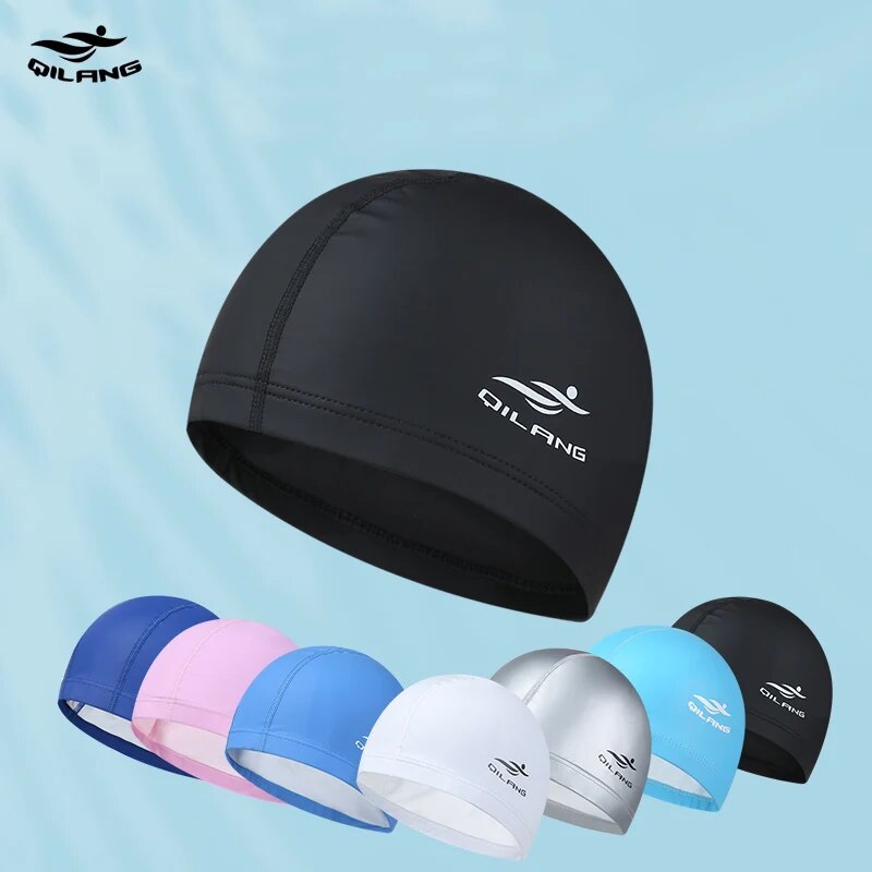 Swim Cap Adult Waterproof PU Uni Solid Color Pool Diving Cap Long Hair Ear Protection Swim Cap