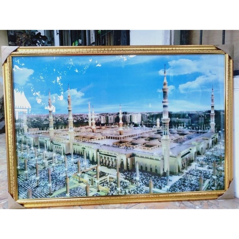 Hiasan dinding Masjid nabawi besar jumbo 100x70cm 3D Pajangan ruang tamu gambar masjid nabawi