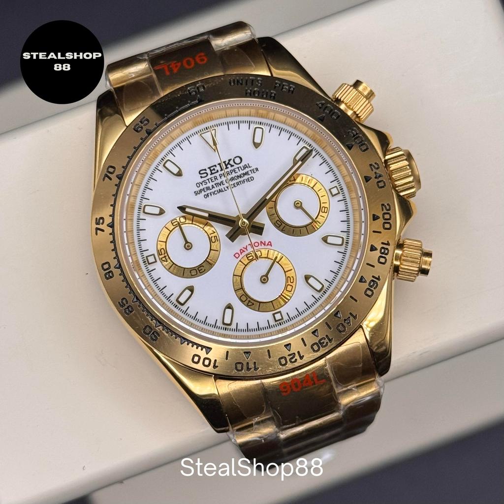 Seiko Mod Daytona Gold White VK63 Chronograph Exclusive