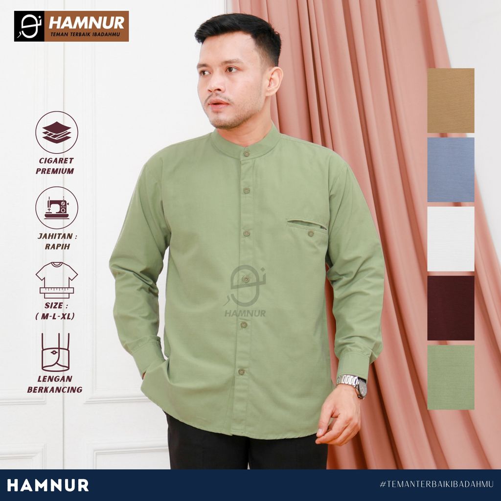 Baju Koko Pria Dewasa Katun Sigaret Lengan Panjang Baju Muslim Remaja Laki Laki Kemeja Koko Lengan M