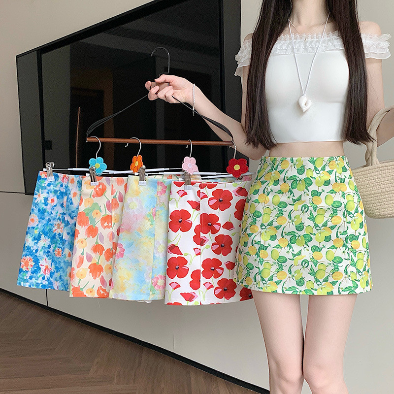 Rok Midi Seksi Motif Bunga Wanita Gaya Korea Rok Mini Bodycon Berpinggang Tinggi Baru