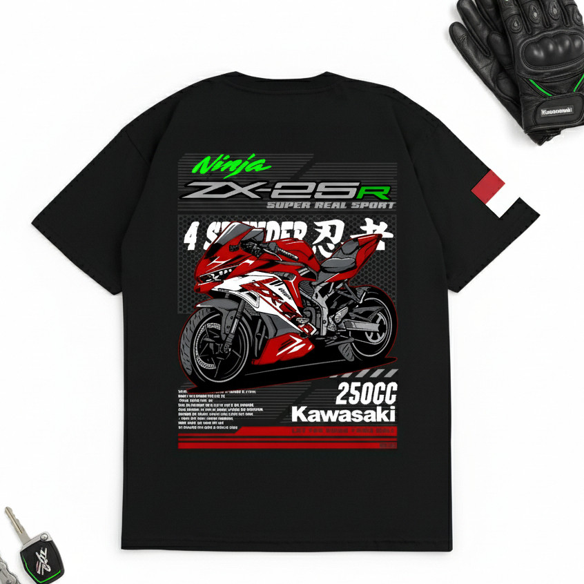 GILAN Kaos Distro Unisex Motor Kawasaki NINJA ZX-25R Baju Otomotif 4 Tak Keren Kekinian