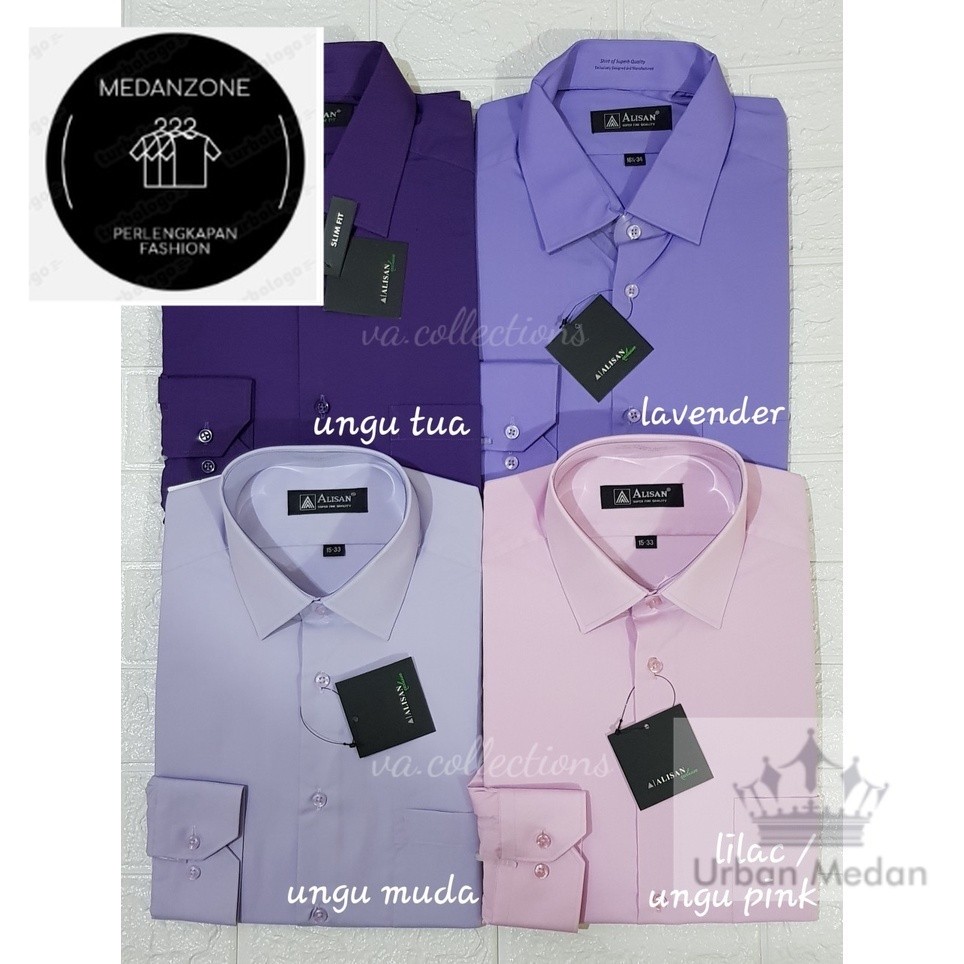 KEMEJA PRIA ALISAN REGULAR - KEMEJA POLOS LENGAN PANJANG PRIA UNGU MUDA / UNGU TUA / LAVENDER / LILA