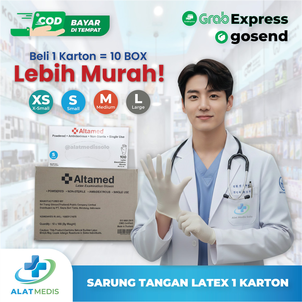 Sarung Tangan Latex Altamed / Sarung Tangan Medis / Sarung Tangan Latex Per Karton