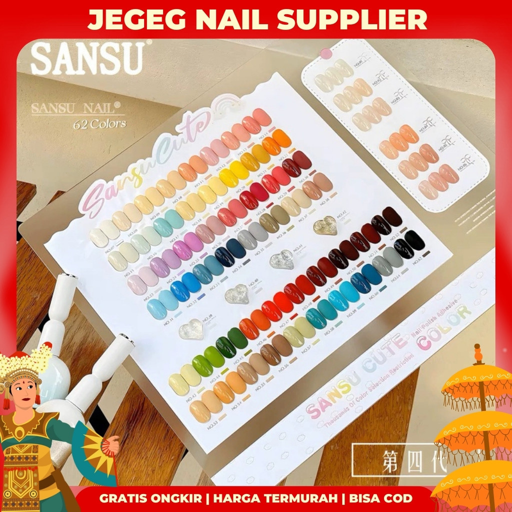 [JG] Sansu Cute 62 Color Gel Polish Set Free Display Warna Glitter Jelly Maroon Kutek Kuku Nail Art