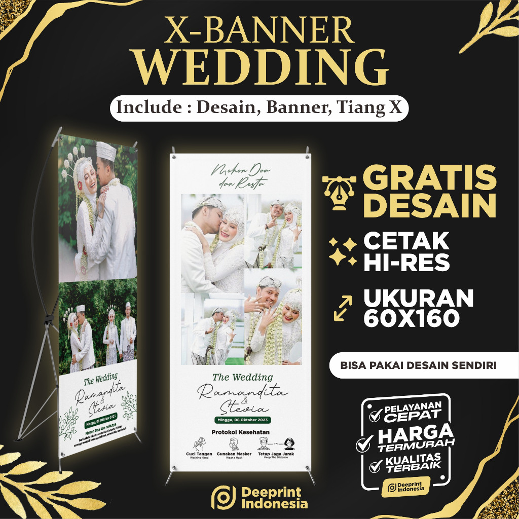 X banner Wedding , X banner Pernikahan , xbanner 60x160 , Gratis Desain , Tiang X banner Termurah