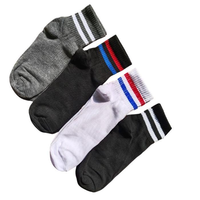 Lunggo Sock - 3 Pasang Kaos Kaki Oldschool Pendek Sport Tebal Pria Wanita Olahraga Warna Putih Biru 