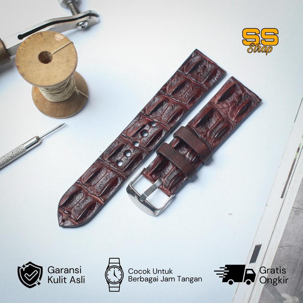 SS Strap Leather Watch Strap Crocodile Leather Maroon Hornback 18mm 20mm 22mm