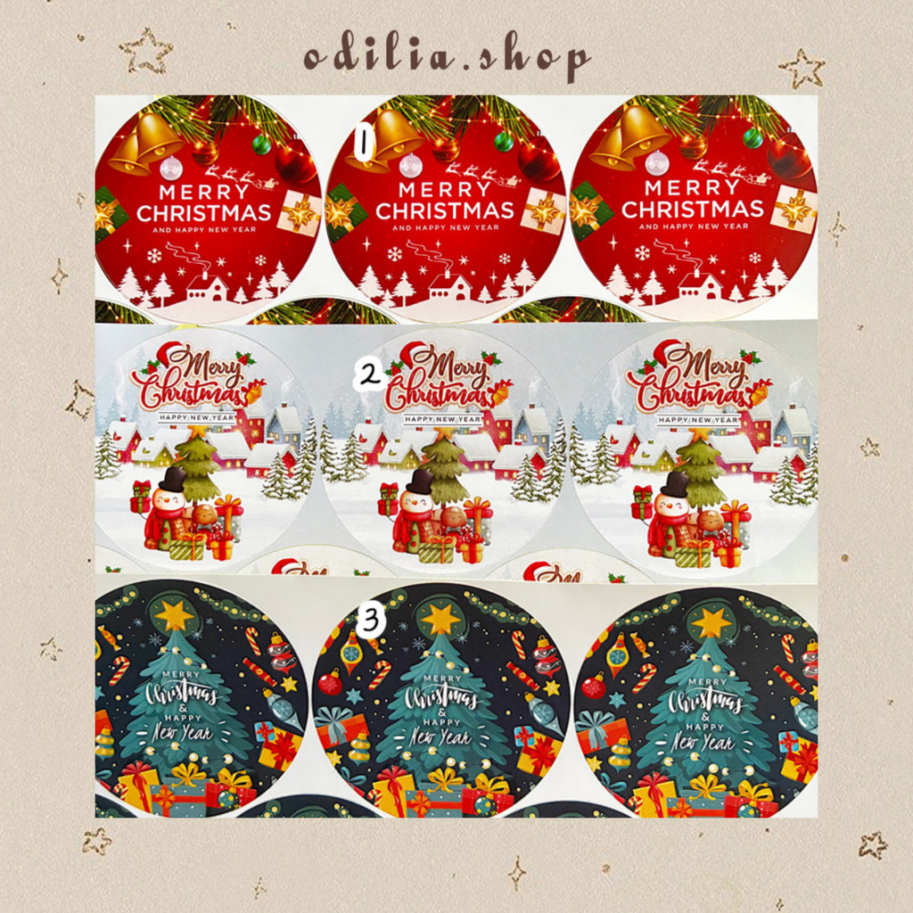Stiker Bulat Natal 5 cm isi 17 pcs Merry Christmas Aesthetic Sticker Hari Raya Natal Parcel Hampers 