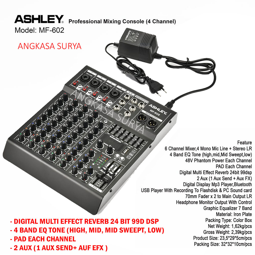 MIXER ASHLEY MF602 ORIGINAL/ MIXER AUDIO ASHLEY MF 602 ORIGINAL / MIXER 4 CHANNEL ASHLEY MF-602 ORIG
