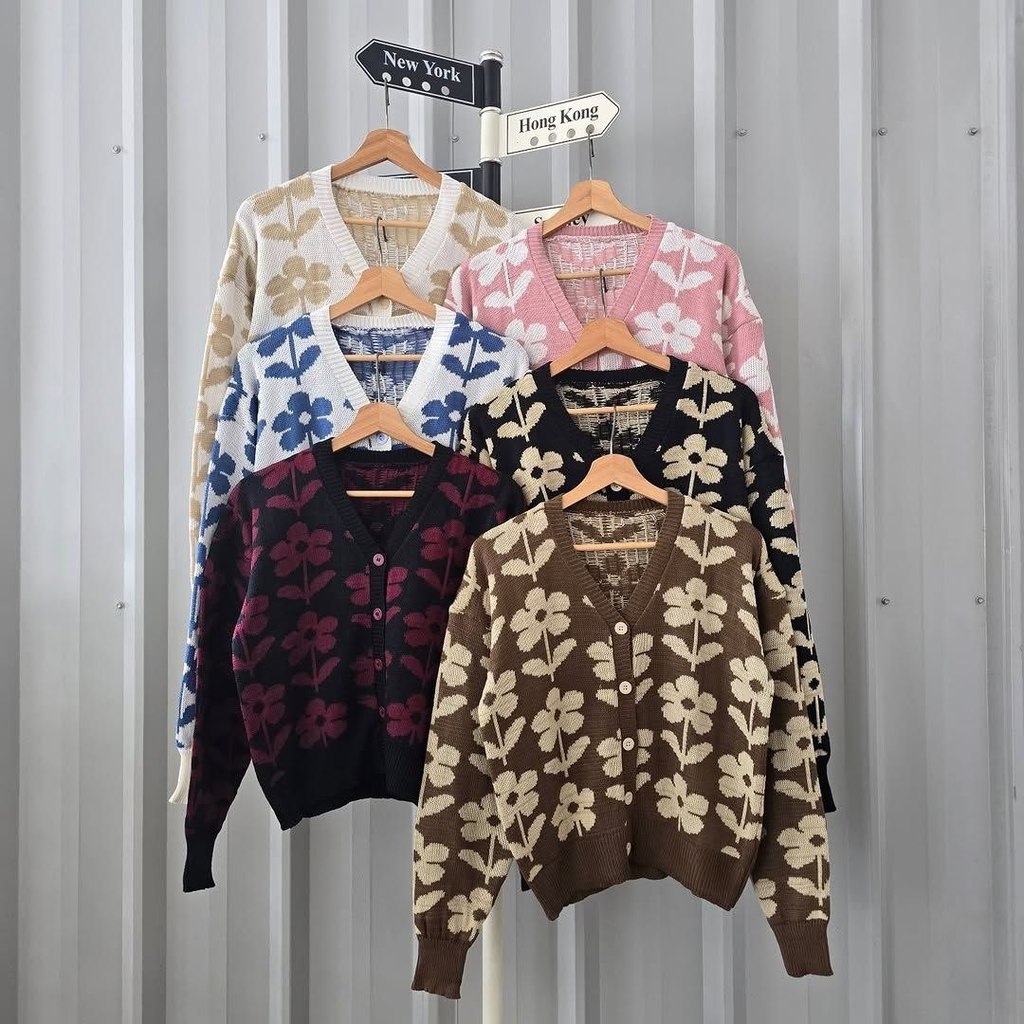 Atnara - Roselia Flower Outer | Outer Rajut Motif Bunga – Cardigan Cewek Kekinian Korean Look