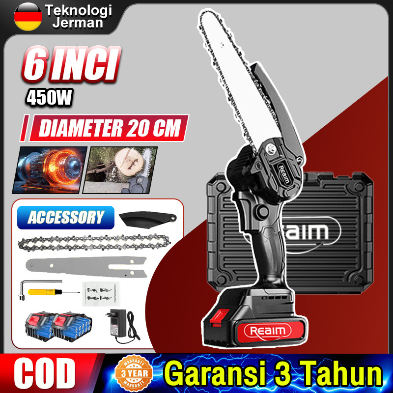 [krakatauview] Reaim Gergaji Baterai 298V Gergaji Listrik Gergaji Mesin Mini Chainsaw Mini Gergaji P
