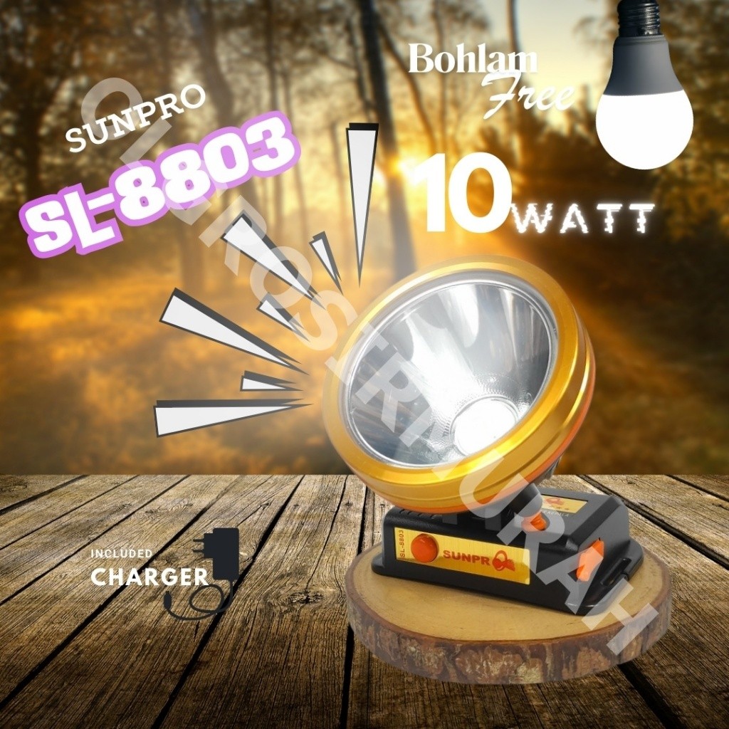 BARU New Senter Kepala Headlamp Sunpro SL 8803 Putih 10Watt Charger Original