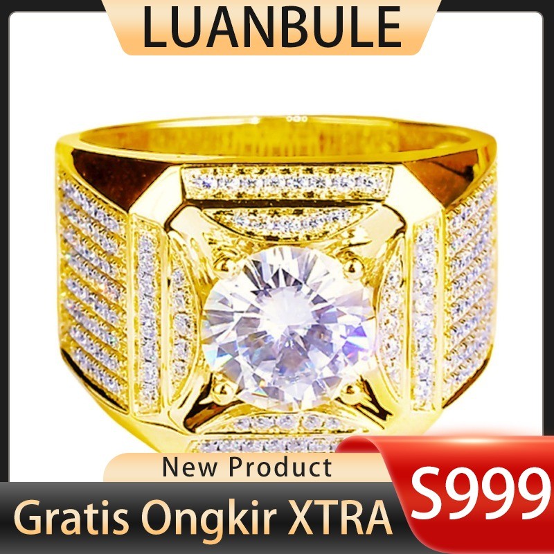 LUANBULE Cincin Zircon Mewah Emas Untuk Pria