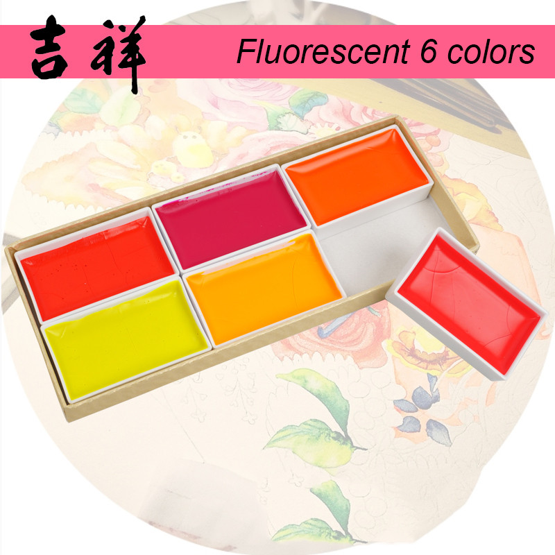 Sakura Kissho Solid Watercolor Paints Highlight Fluorescent Paints Set 6 Colors Japan Lumi Occent Co