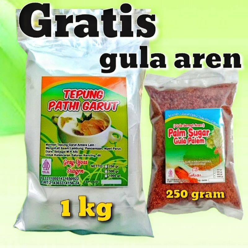 [ Promo ]  Tepung pati garut asli kualitas premium 1 kg gratis gula aren bubuk 250 gram [BPOM]