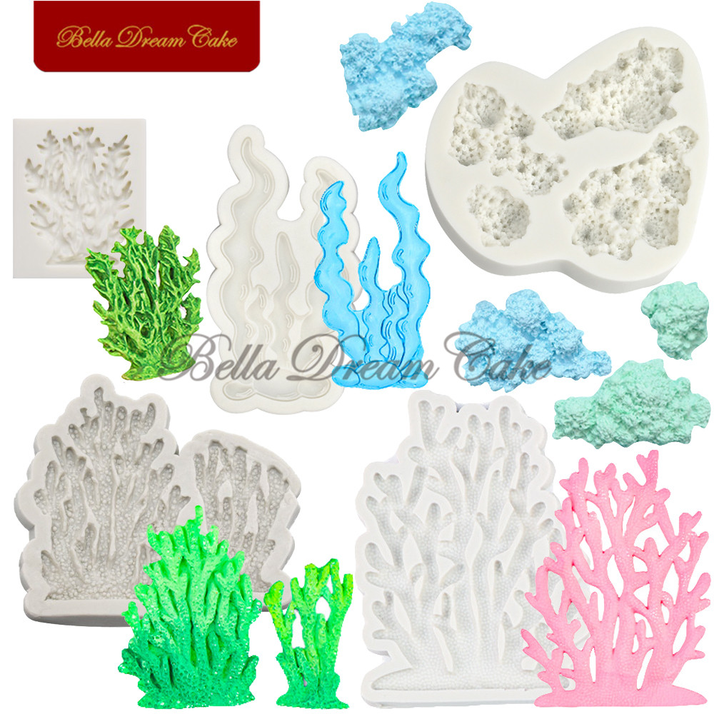 Mini 3D Coral Reef Seaweed Design Silicone Mold Font ocolate Mould Y Gumpaste Clay Molds Cake Decora