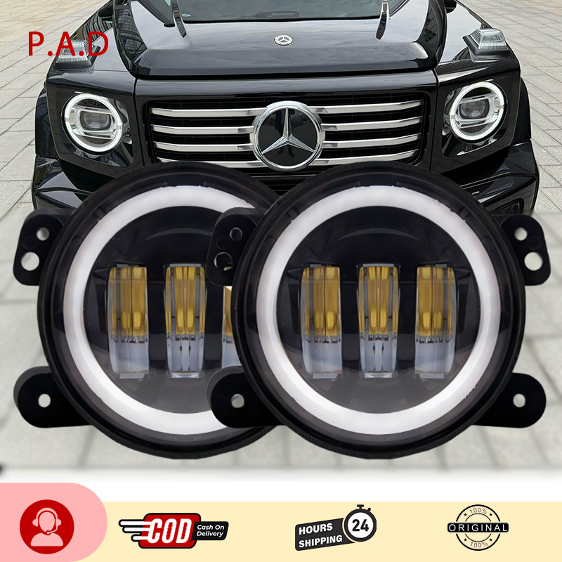 Lampu LED mobil, lampu motor, lampu kabut LED 4 inci, 3 lensa, full ring, lampu malaikat LED 2 warna