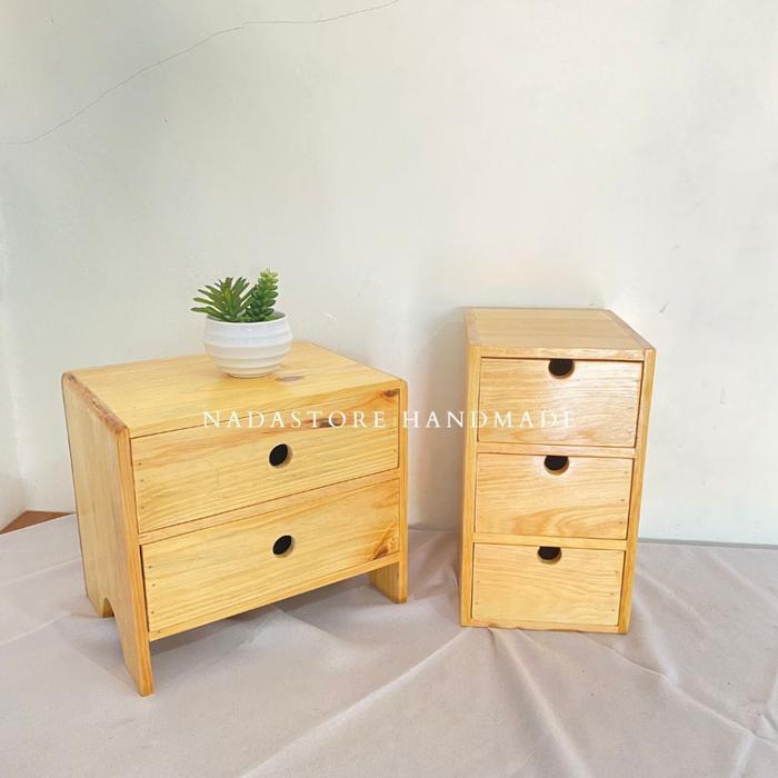 LACI KAYU RAK SUSUN / MINI STORAGE DESK ORGANIZER / LACI PENYIMPANAN KAYU - LK 2 SUSUN MINI