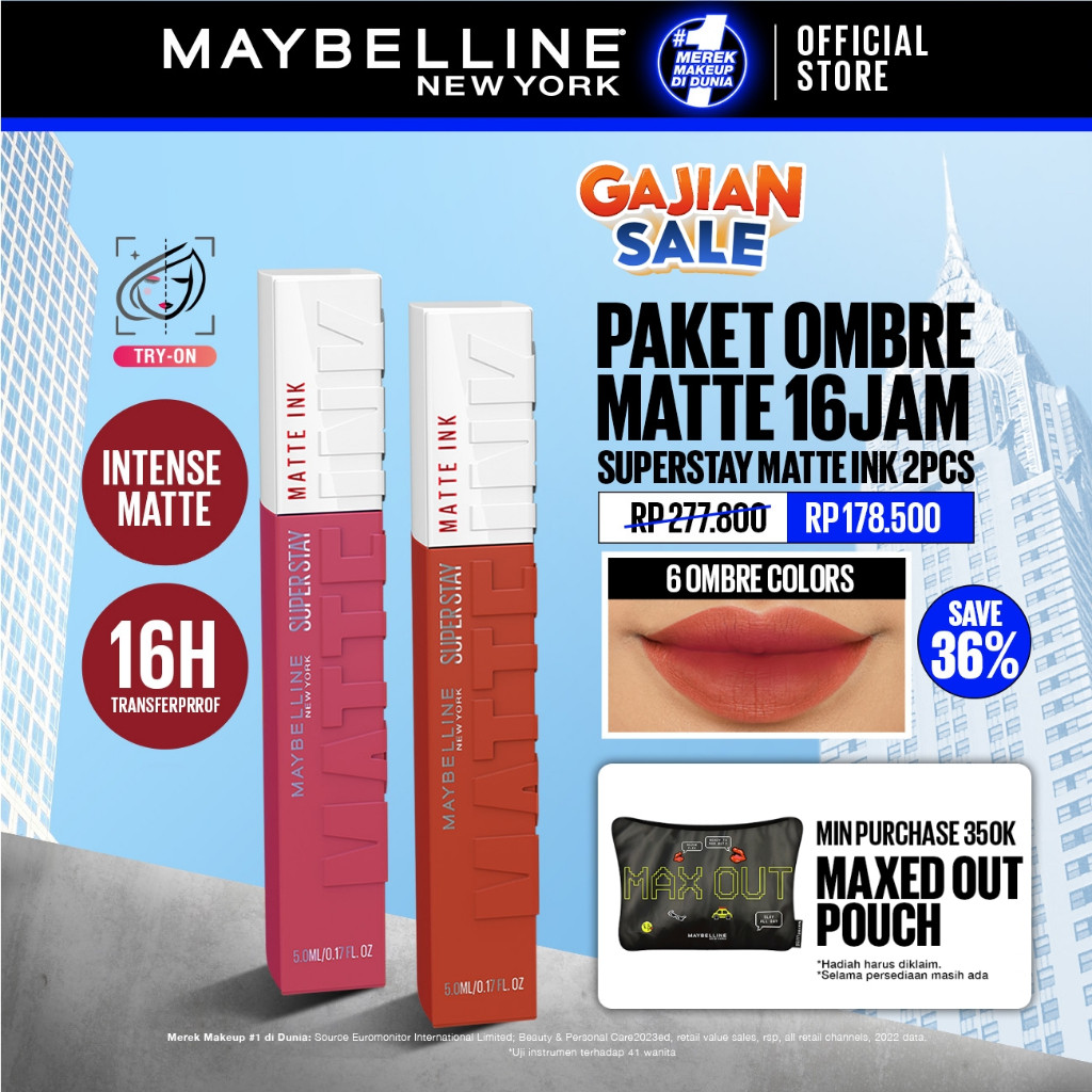 MAYBELLINE OFFICIAL Paket Hemat Superstay Matte Ink 2 pcs Ombre Set Lipstick - Long Lasting Lipstick