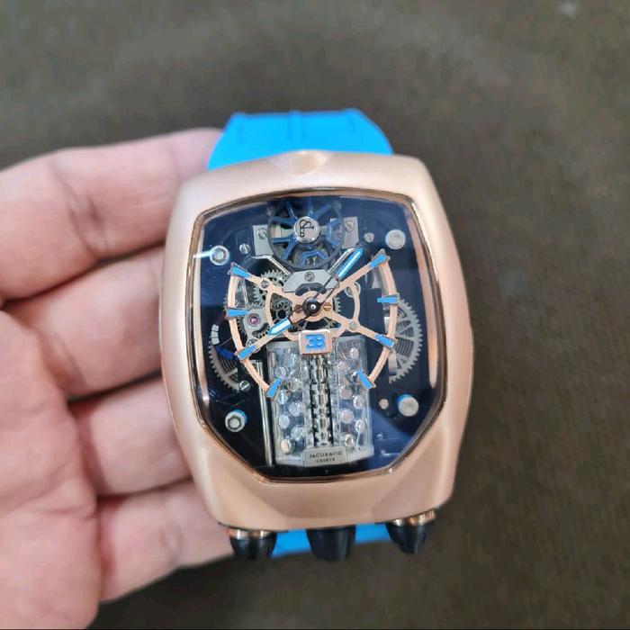 Jam tangan Automatic Swiss JACOB & CO Bugatti Chiron Rosegold Silver Stainless steel - blue rose