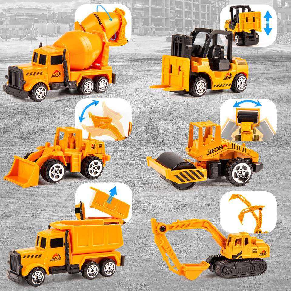 Alloy Construction Vehicles Toy Set for Ages 3-8-STEM Toys with Container Truck/Tower Crane/Excavato