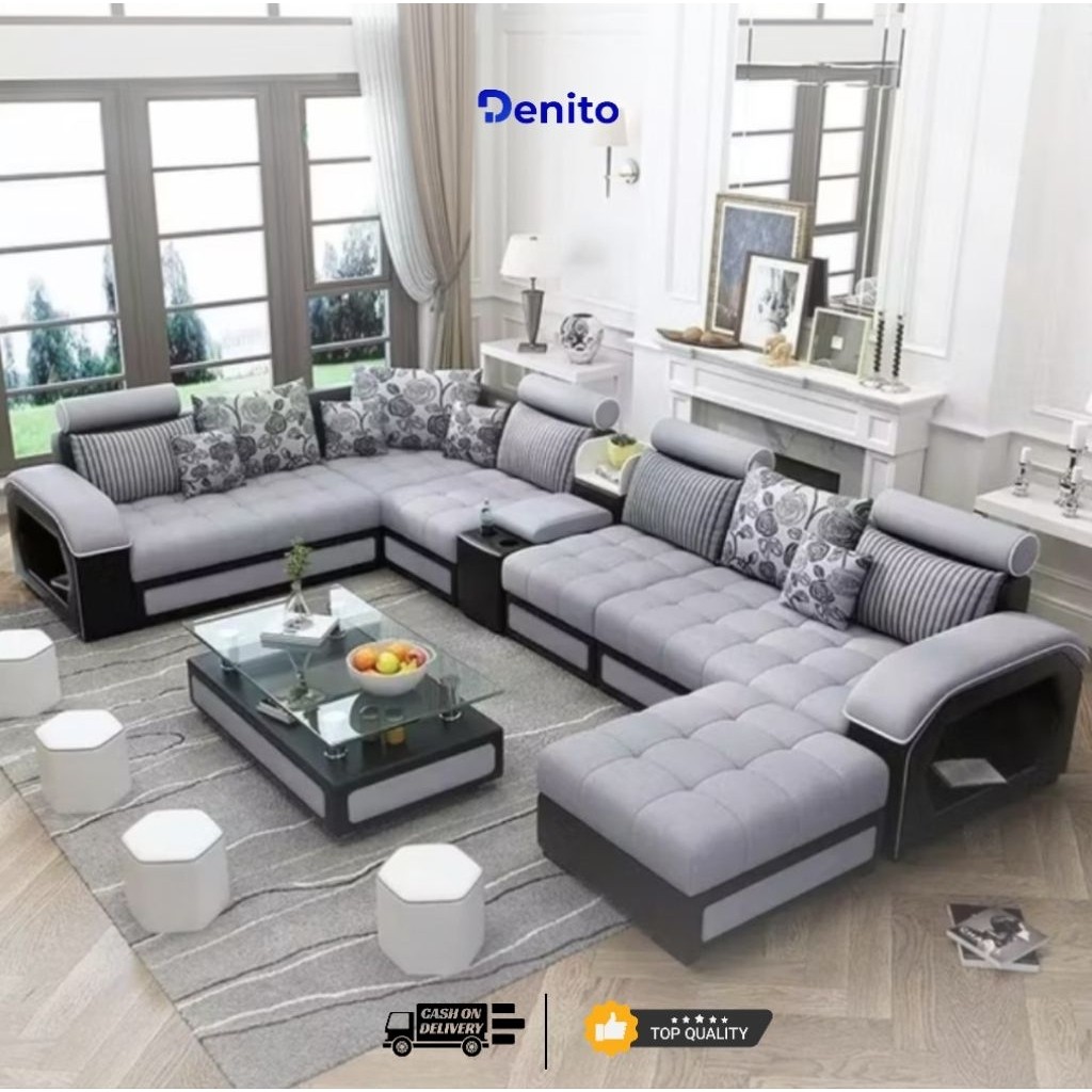 Sofa Letter U Ruang Keluarga Bludru Mewah Minimalis