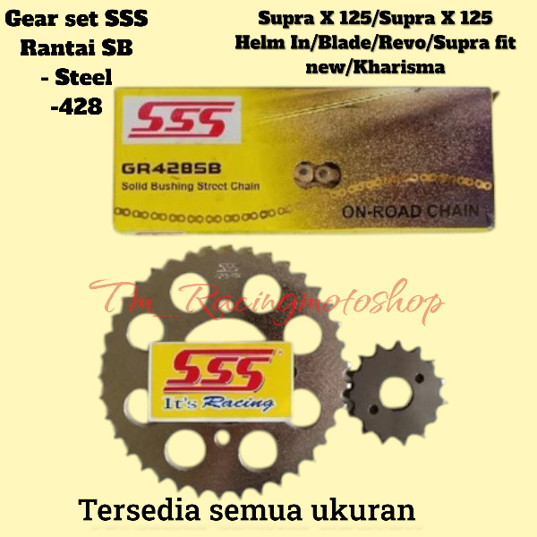 gear set sss 428 kph rantai gold SSS SB supra125/kharisma/blade/revo abslt/revo fit/fit new/dll