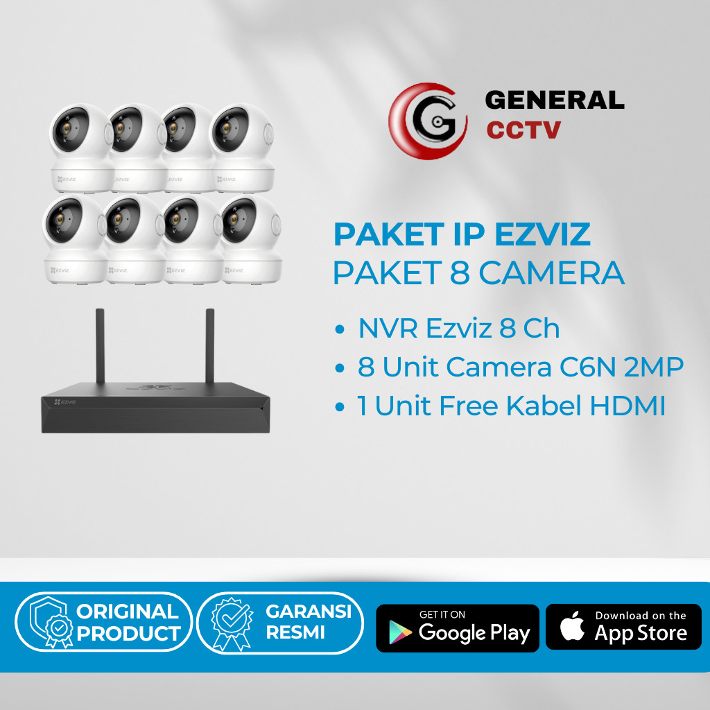 PAKET Kamera EZVIZ NVR 8CH + 8CAMERA INDOOR C6N 2MP