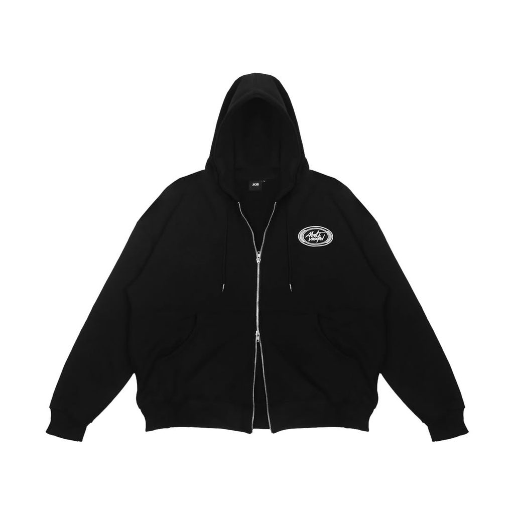 308 ABSLTUNSCRD - ZIP DOUBLE HOODIE TAG LOGO OVAL - BLACK