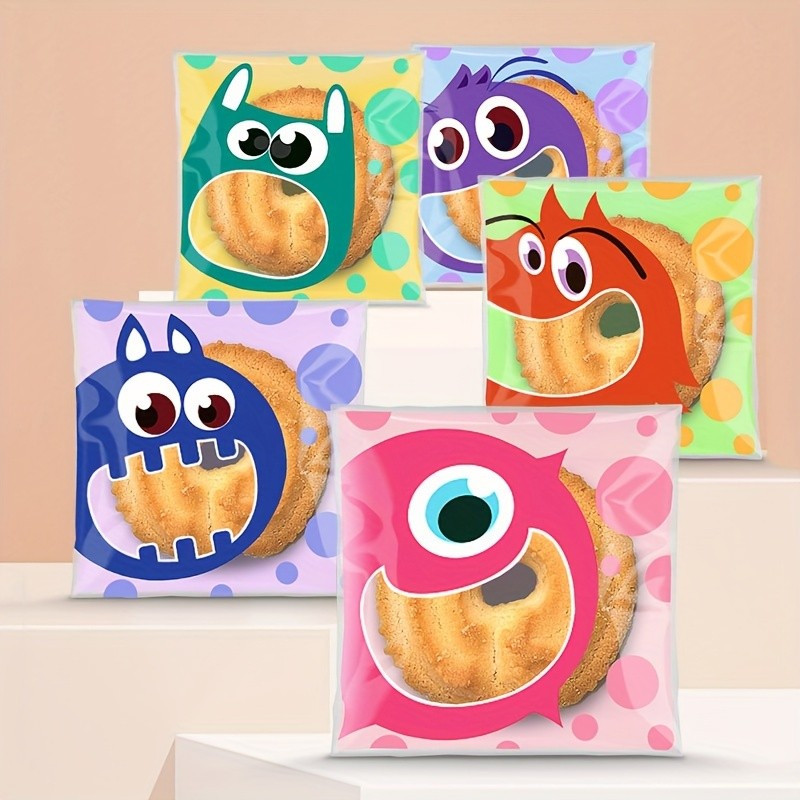 100pcs Cartoon Cute Self-Sealing Bags Transparent Plastic, Perfect For Baking, Gifts & Stationery Co